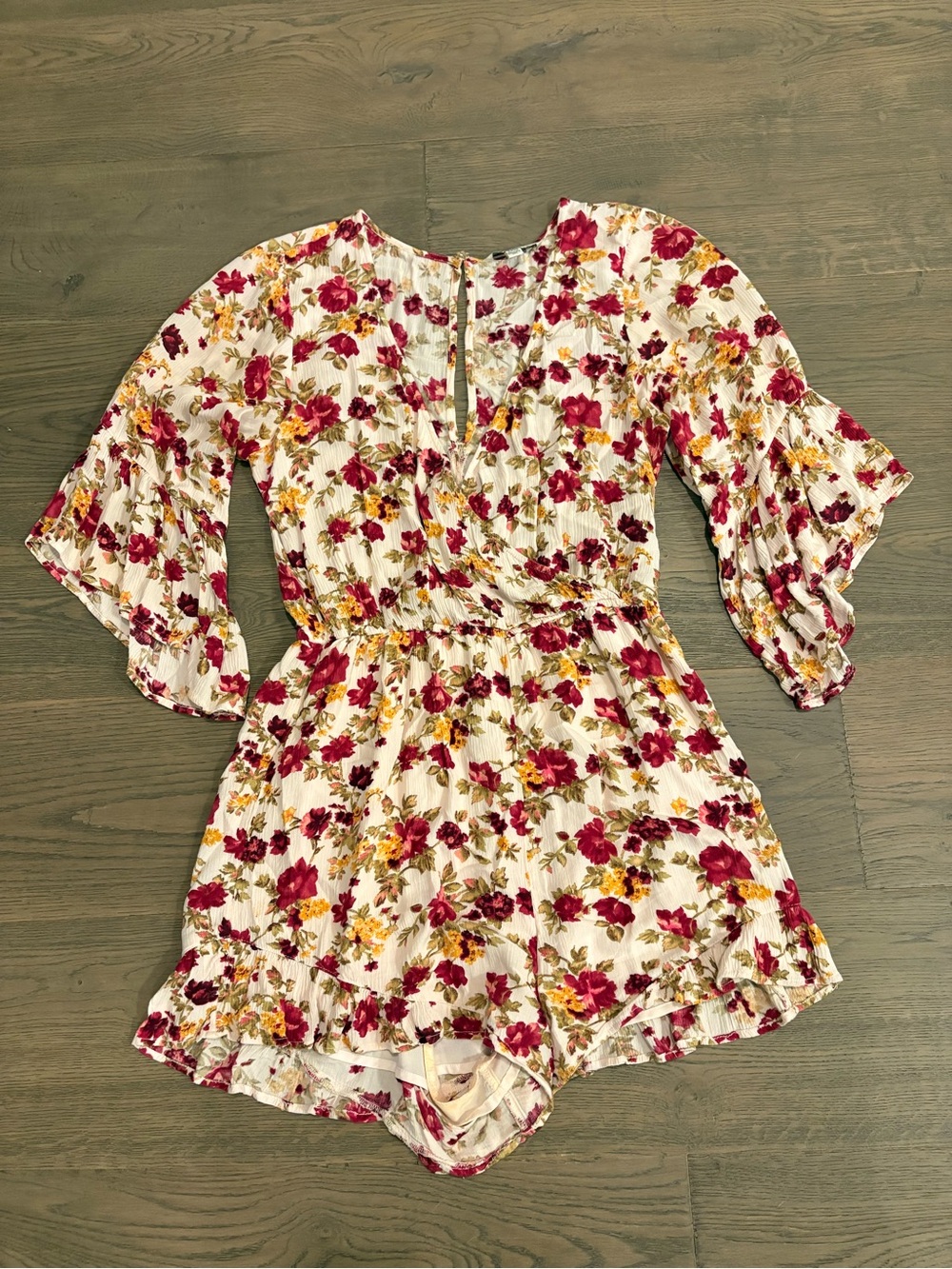 American Eagle Outfitters White Romper with Pink & Yellow Floral Print